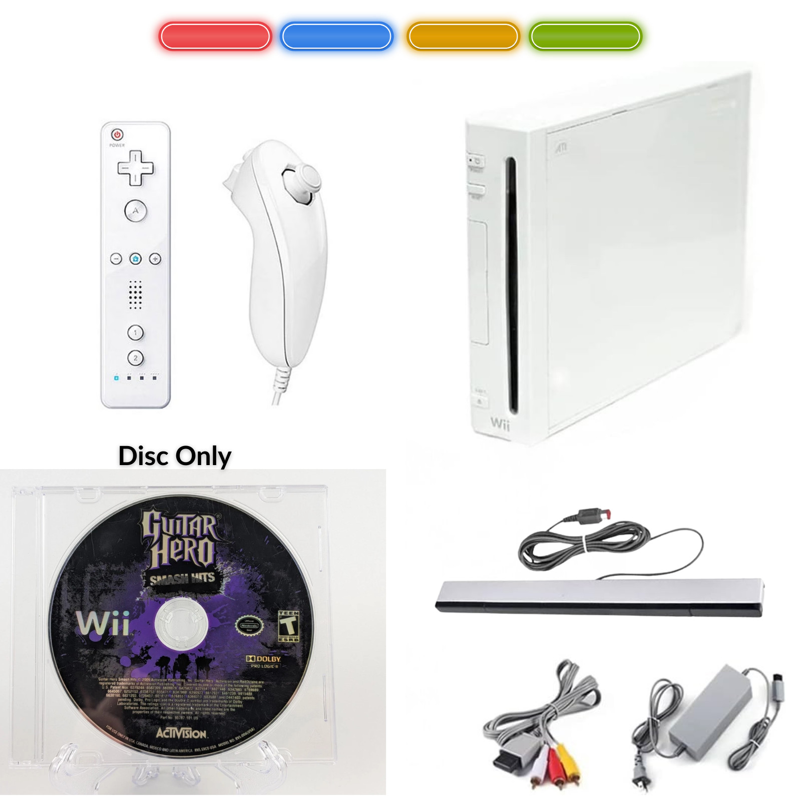 Nintendo Wii Console + 1 Remote| Guitar Hero Smash Hits Disc Only | FREE SHIP