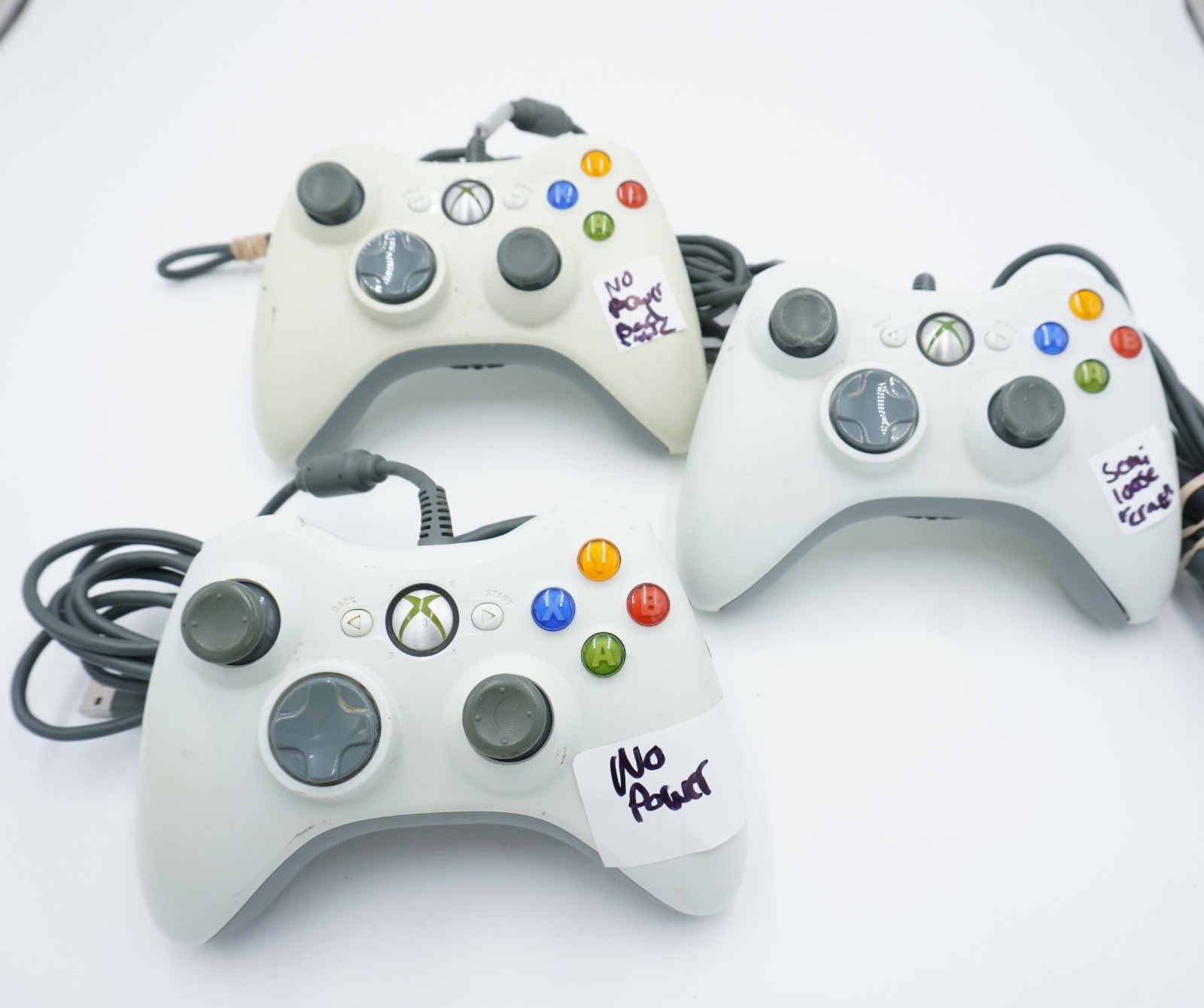 Lot of 3 Defective Microsoft Xbox 360 Wired Controllers Not WOrking
