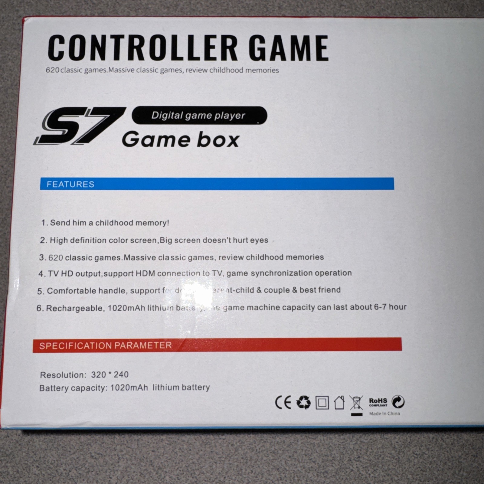 S7 Game Box Handheld Console with Built-In Games 620 Games total-New