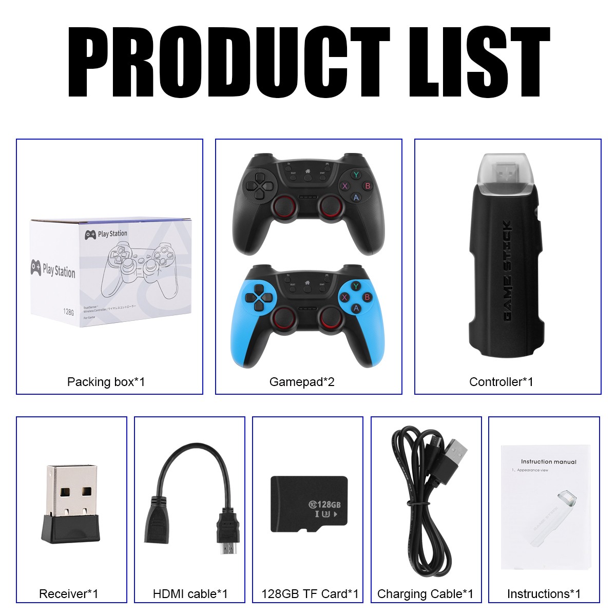 128G 4K Video Game Console Retro TV Stick HDMI 2 Wireless Controller 58000 Games