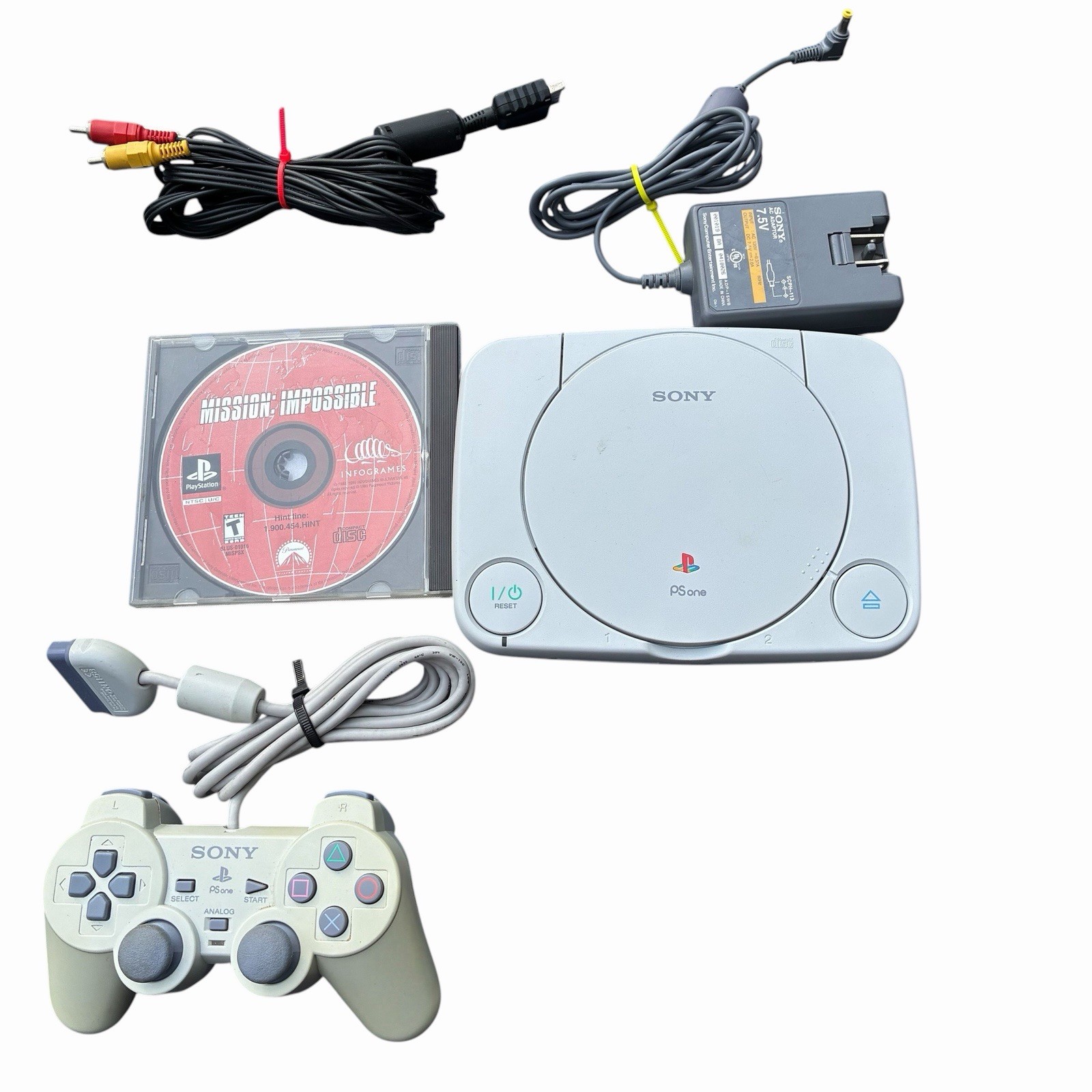 Sony PlayStation PS One Slim PS1 Console w/Controller & Cords & Game Tested