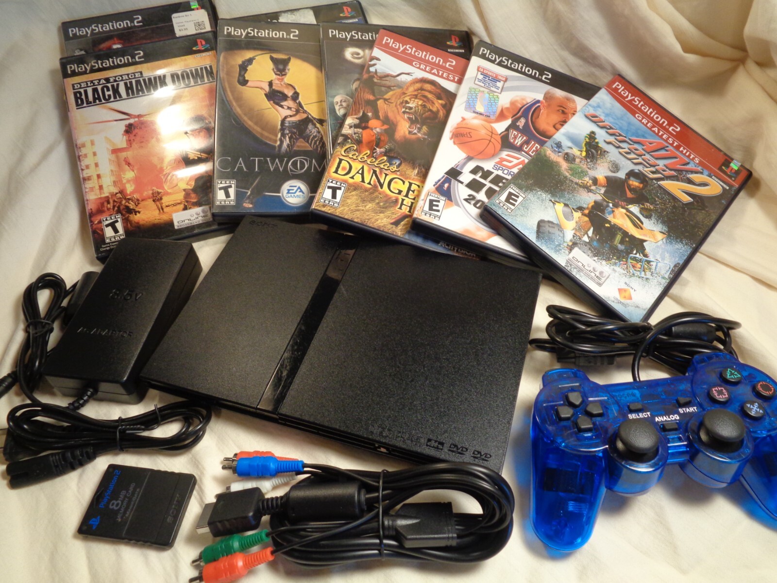 Original Sony PlayStation 2 bundle PS2 Slim Console REFUR REBUILT + 8 games