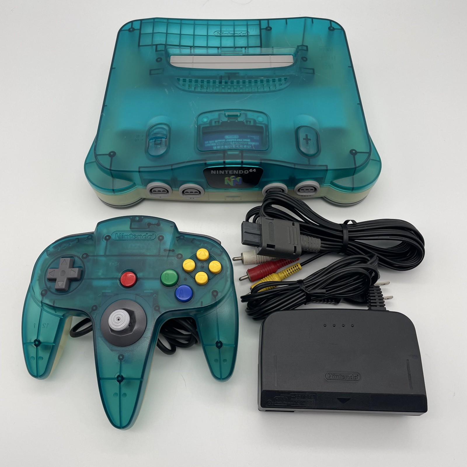 Nintendo 64 Clear Blue Console + Controller + Cables with Smash Bros. Set Used