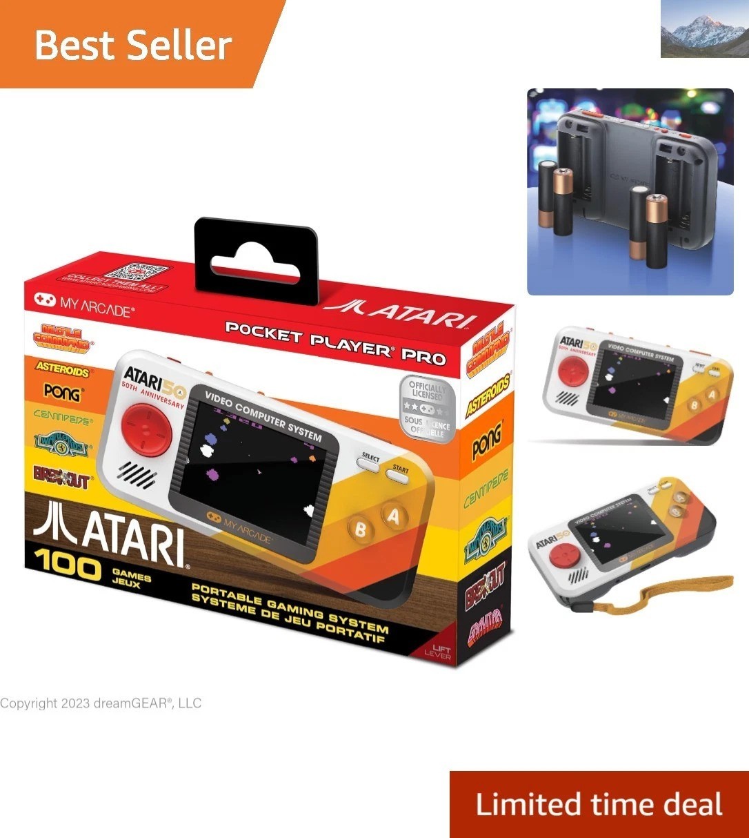 Atari Pocket Player Pro: 100 Retro Games Handheld Console with Color Display