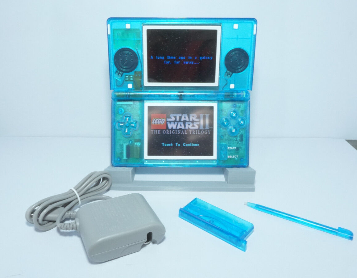 Nintendo DS Lite Transparent Clear Blue Handheld System with Charger & Stylus