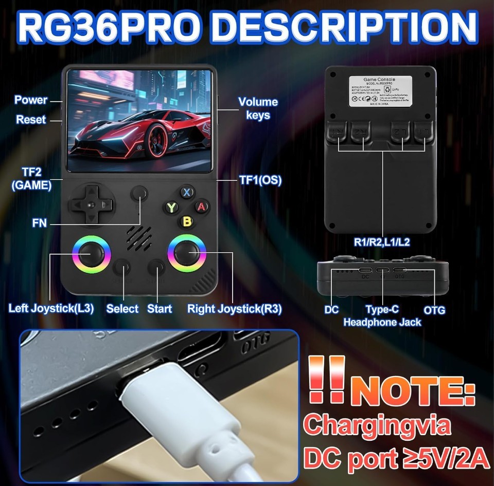 RG36PRO Retro Video Game Console – Support 30000+Classic Games, 64G TF Card,…