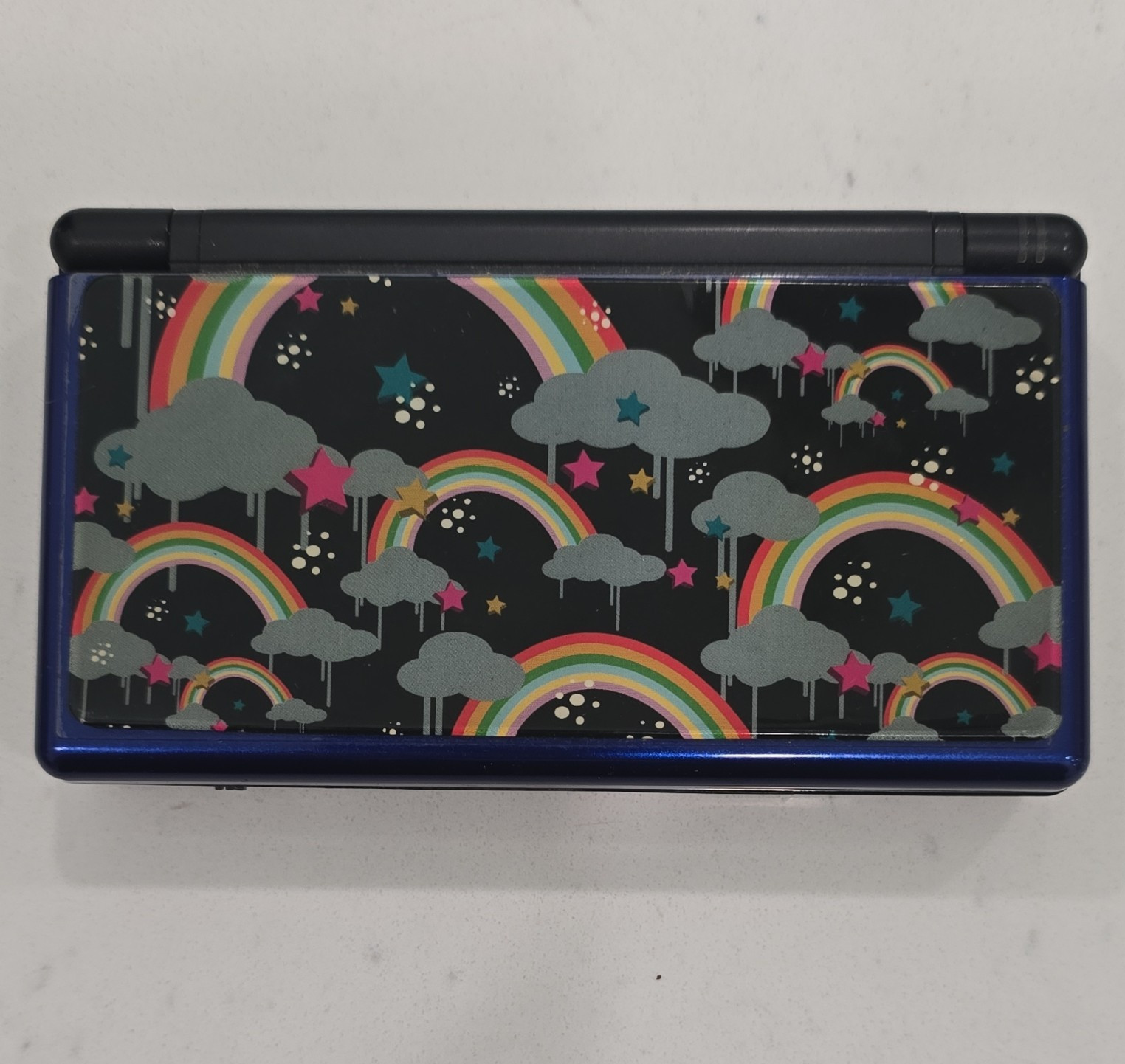 Nintendo DS Lite Handheld System Console Black/Multicolor w/ Rainbow Cloud Skin