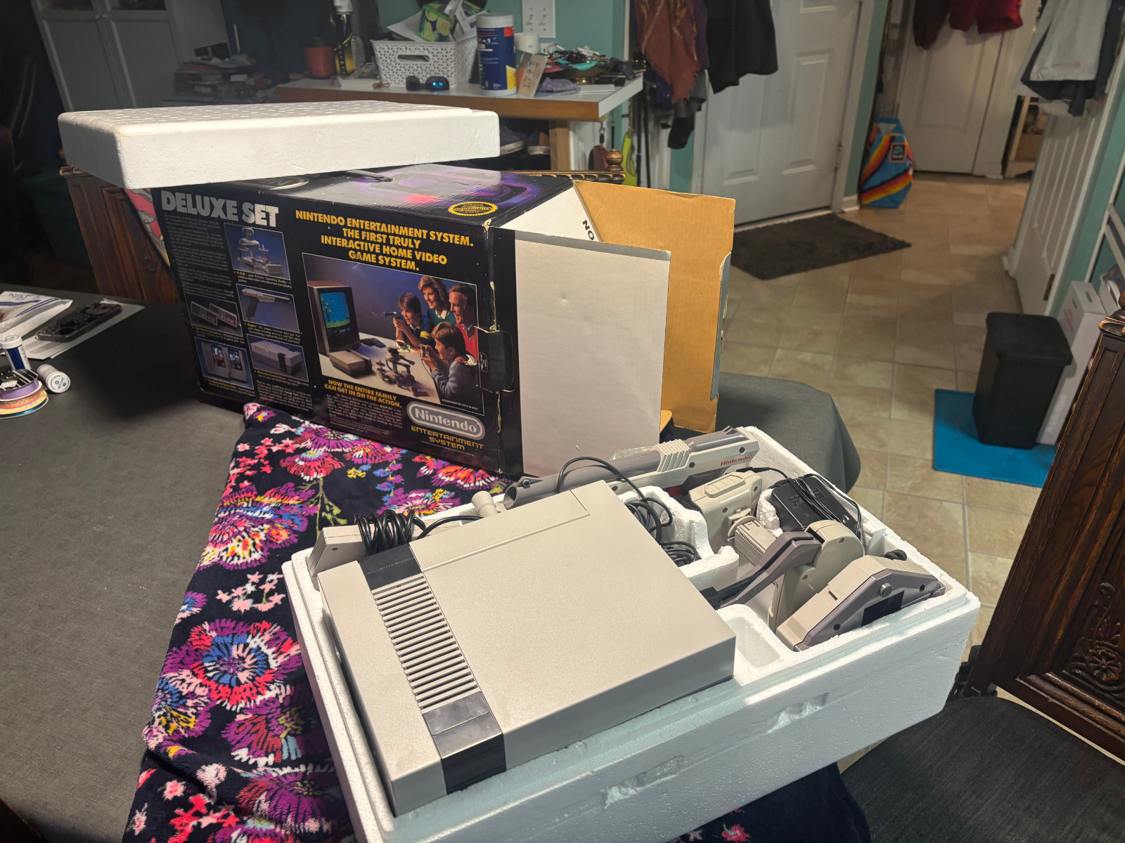 NES Deluxe Set In Box. No games, replacement battery cover on ROB