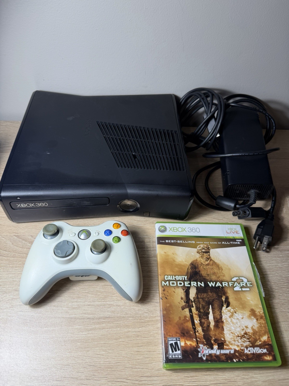 Xbox 360 S Slim Black (Model 1439) Console Bundle Tested & Working NO HARD DRIVE