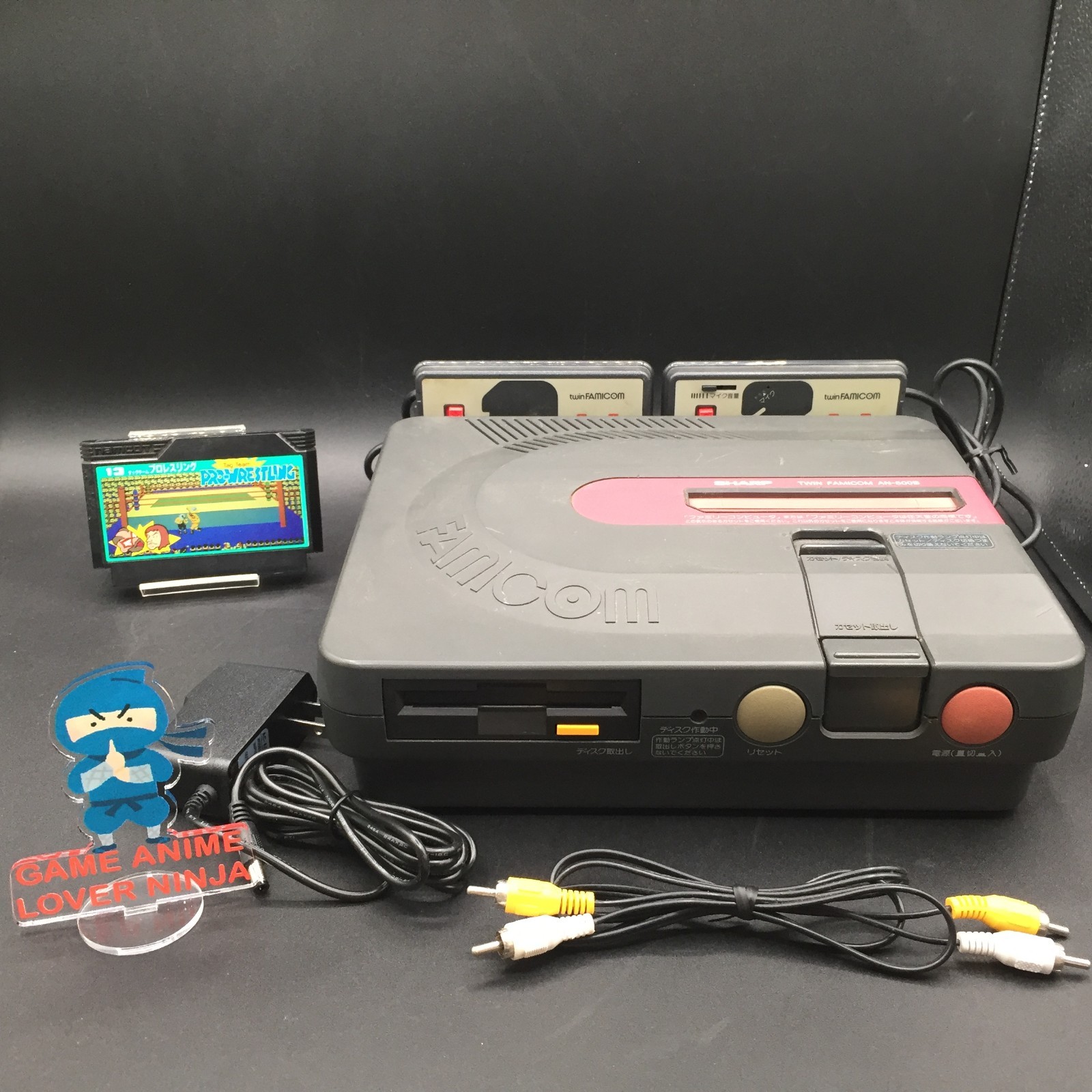 Sharp Twin Famicom Console System Black New Belt AN-500B Japanese Tested