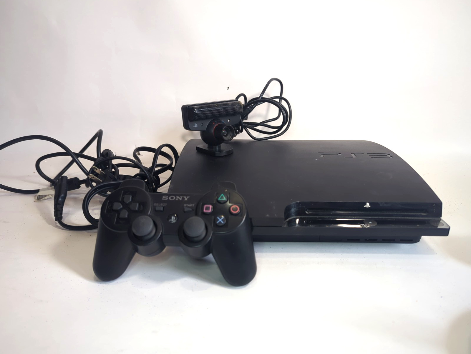 Sony PlayStation 3 Console PS3 Slim Black Bundle Controller Camera cables D4