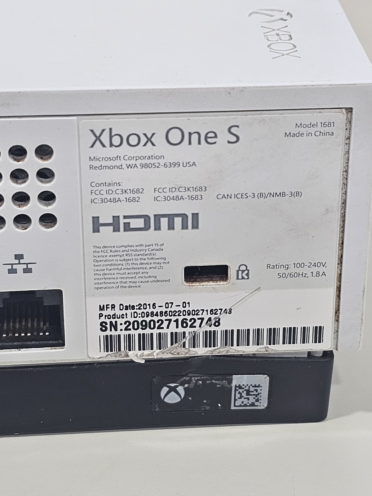 Microsoft Xbox One S Console – White For Parts Or Repair Not Powering On
