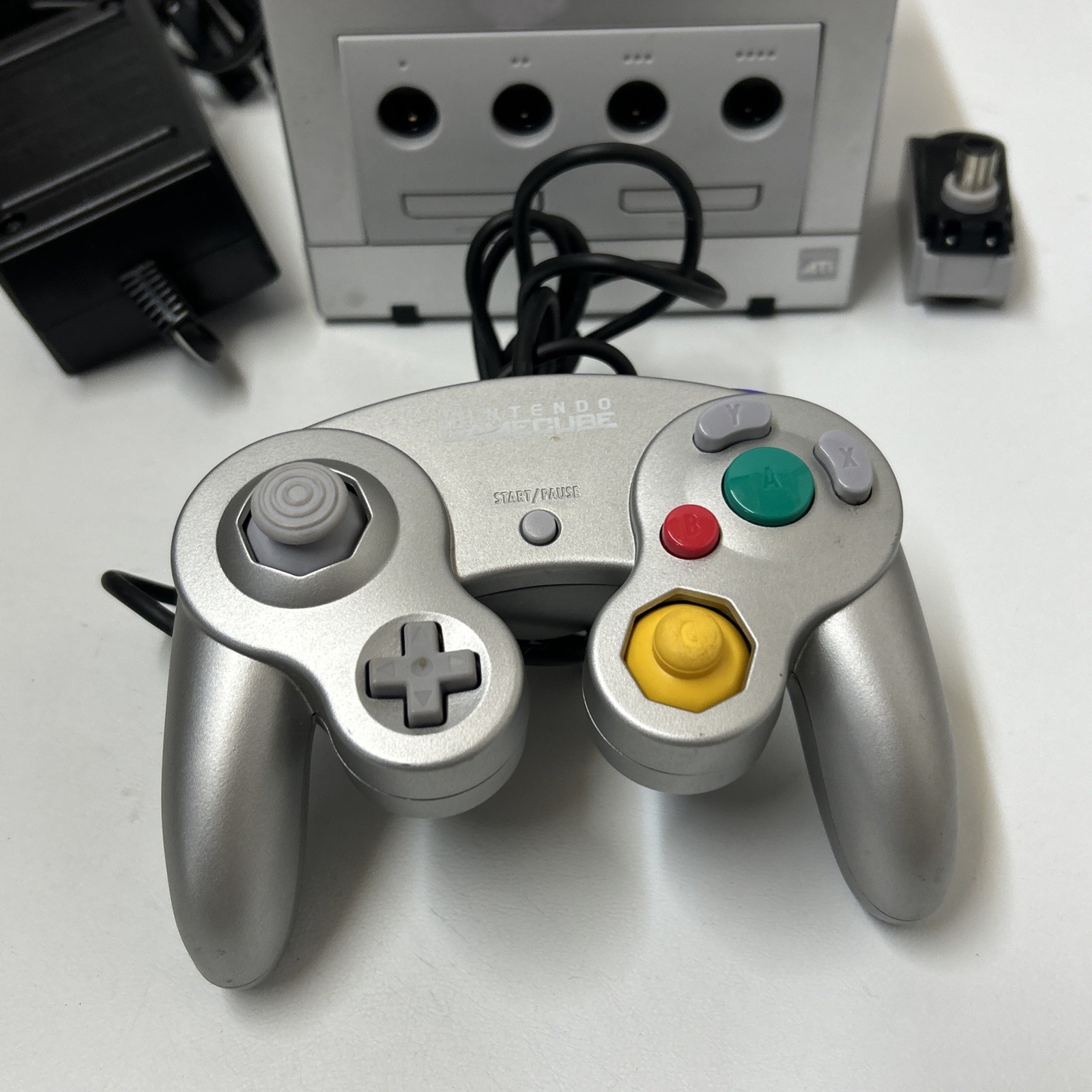Nintendo GameCube Platinum Console Bundle DOL-101 – 2 Controllers Tested & Card