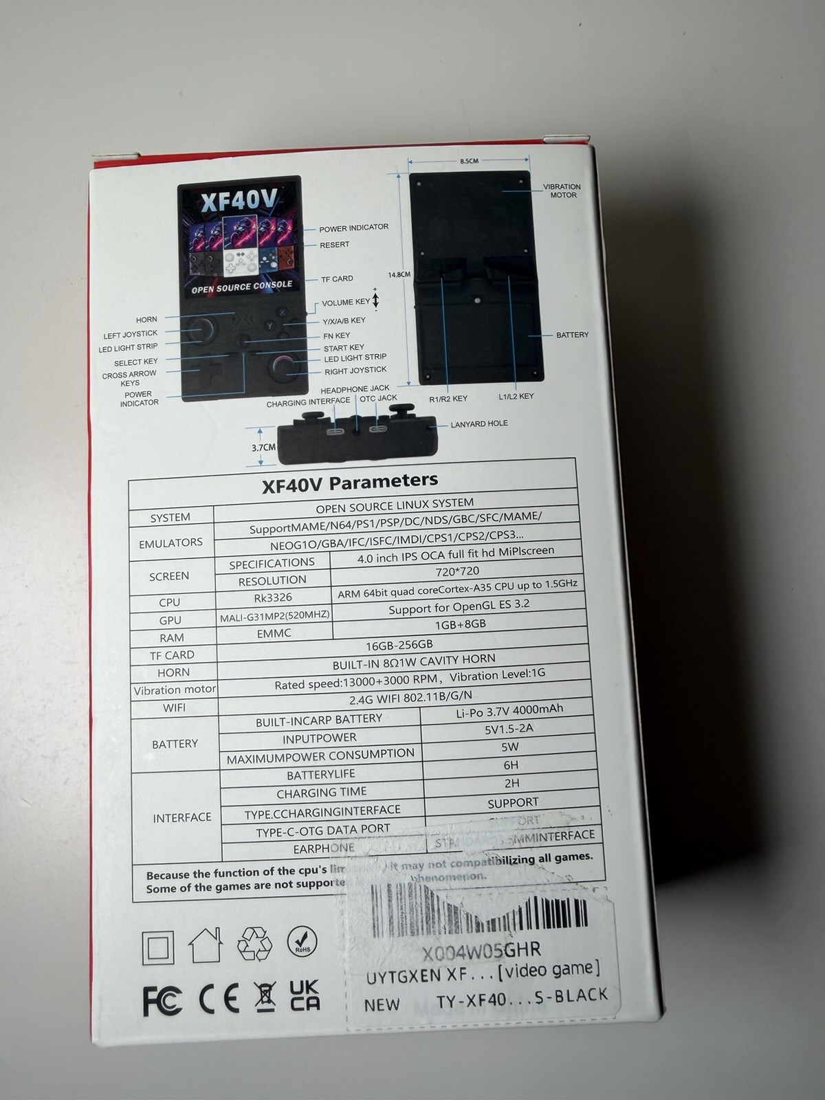 Game Console Handheld Model XF40V 4.0inch Mysterious Black 64G WiFi 720 Wireless