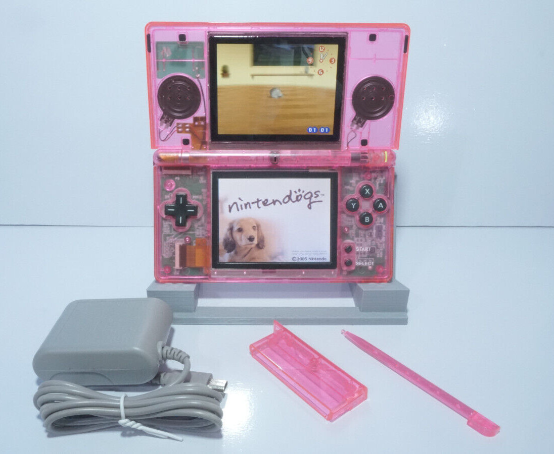 Nintendo DS Lite Transparent Clear Pink Handheld System with Charger & Stylus