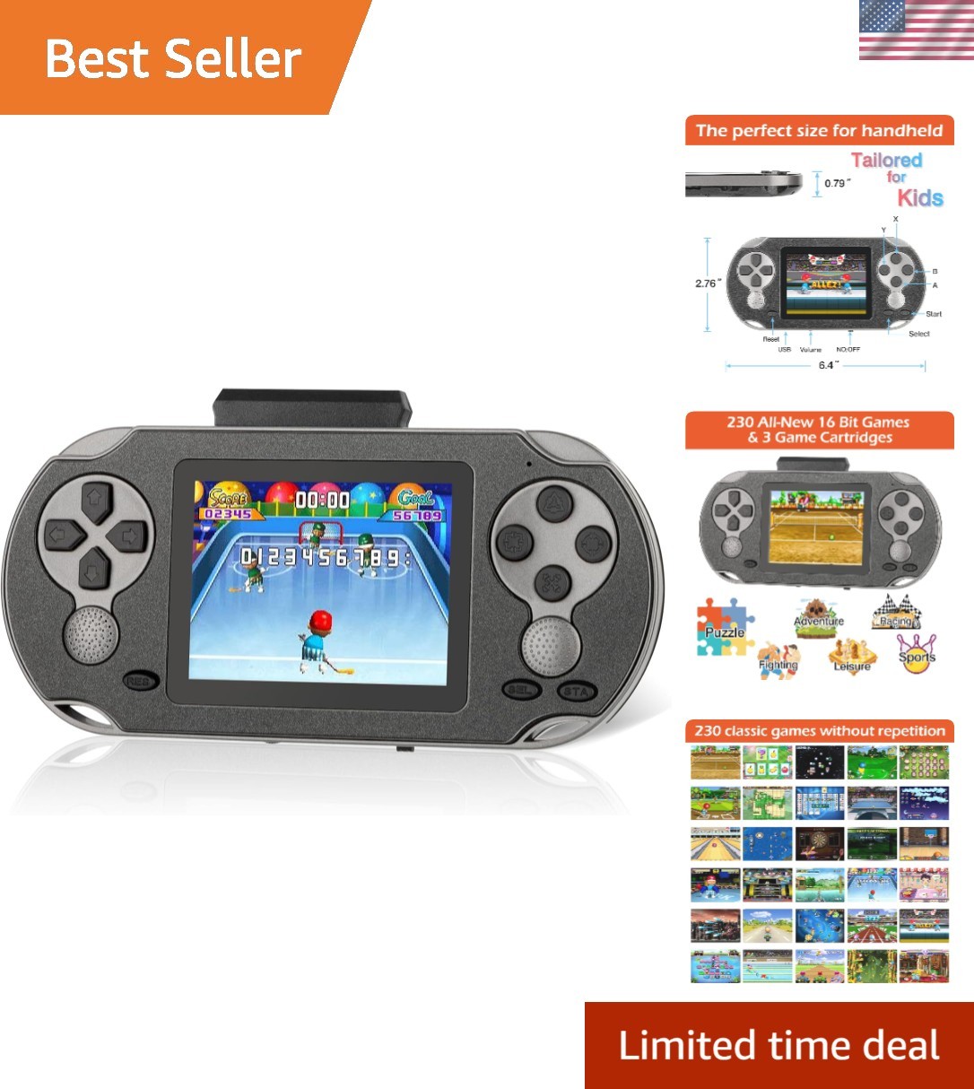 Stylish Retro Handheld Game Console – 230 Educational Games & 5 Hours Playtime