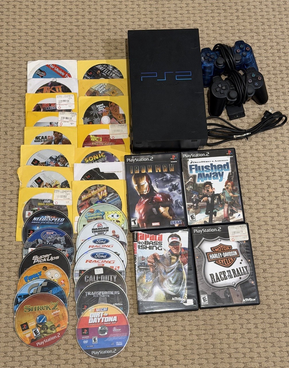 Sony PlayStation 2. PS2 Fat Console (SCPH-30001 Bundle w/32 Games &2 Controllers