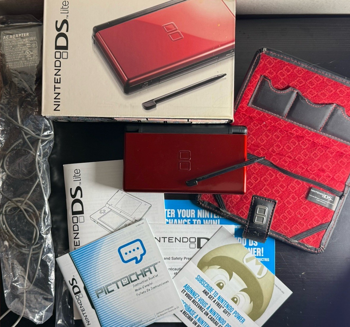 Nintendo DS Lite Handheld System Crimson Red Black Complete in Original Box CIB