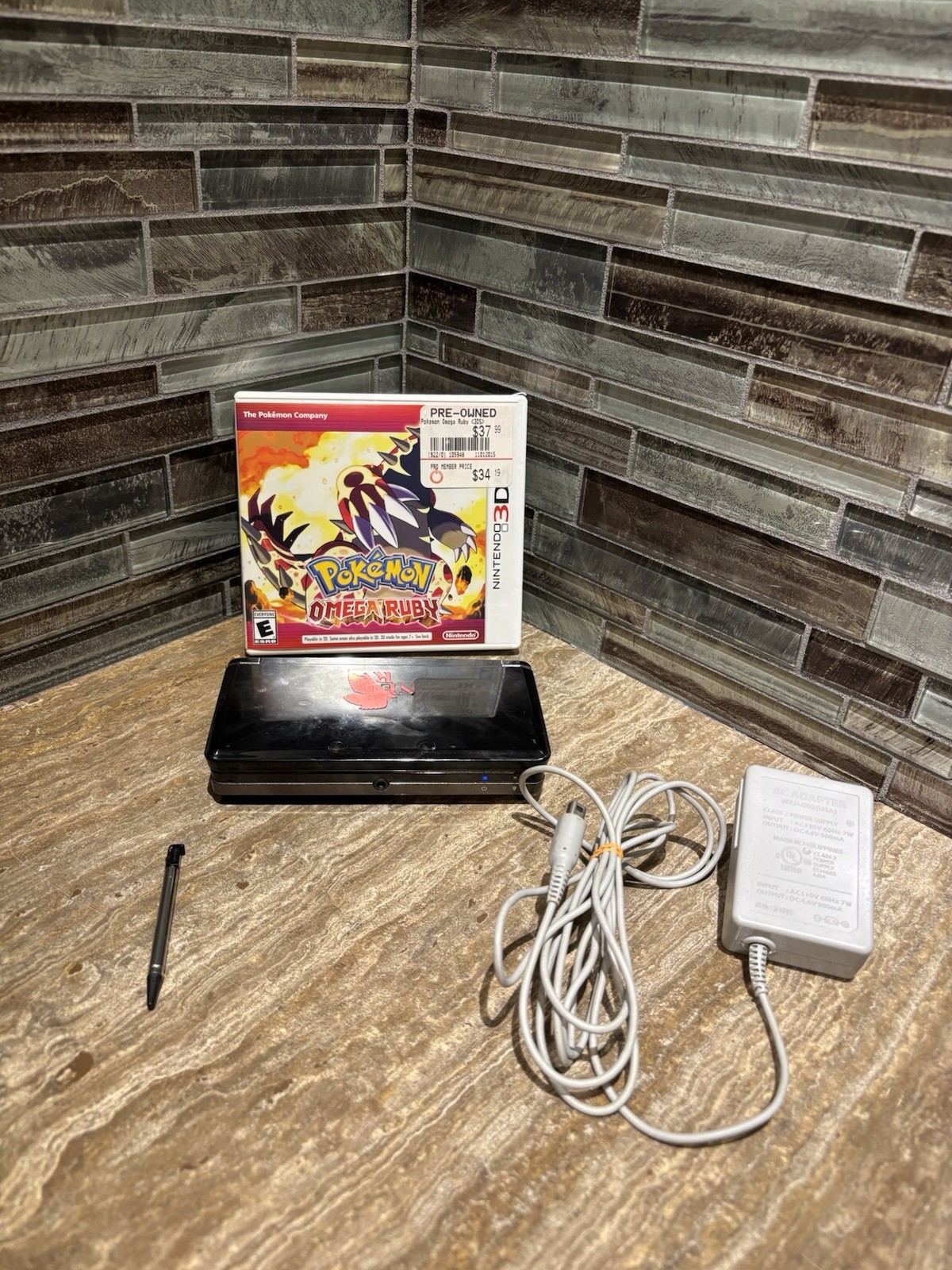 Nintendo 3DS console Black Pokemon Omega Ruby Pen Charger & More