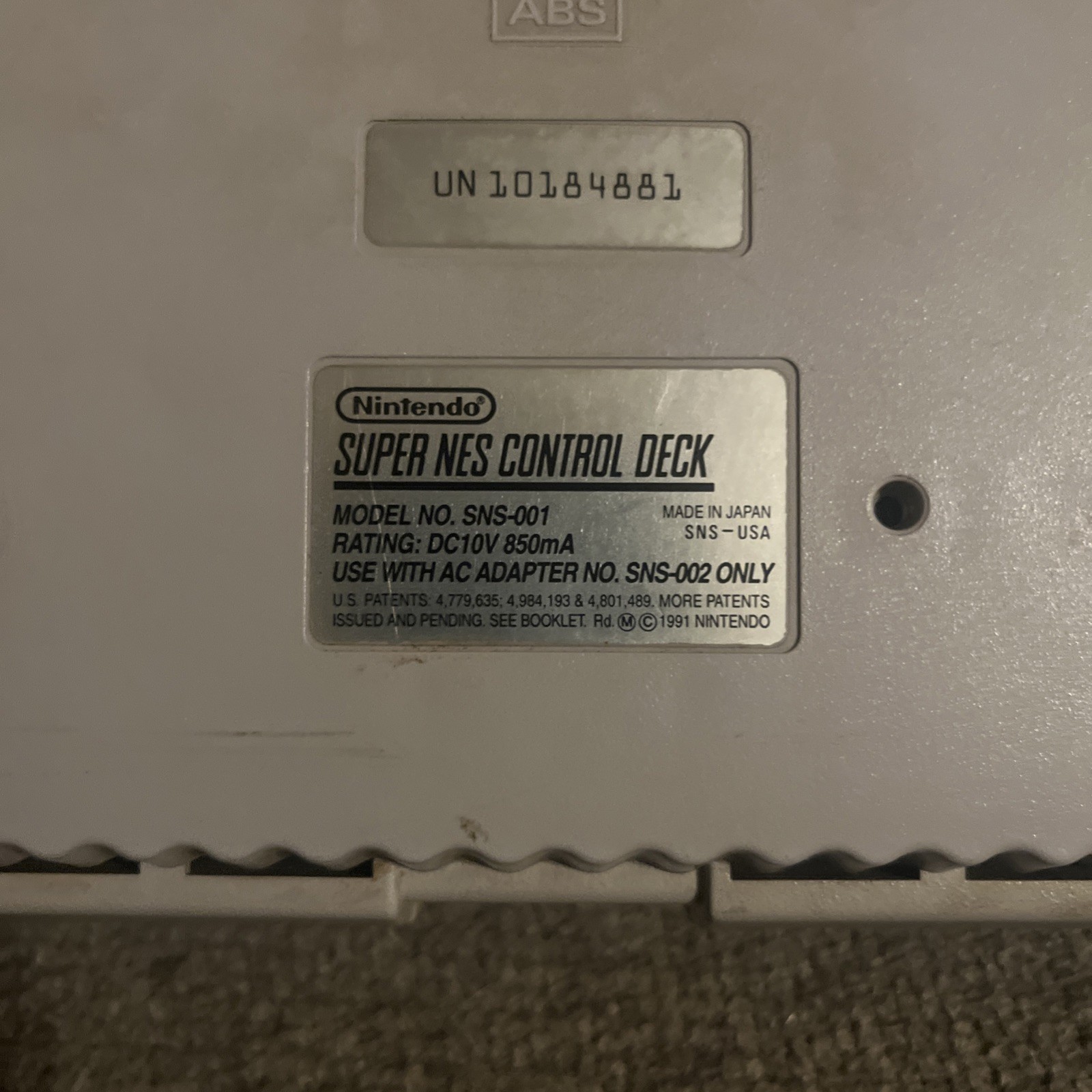 Super Nintendo SNES Console Only SNS-001 Gray Untested