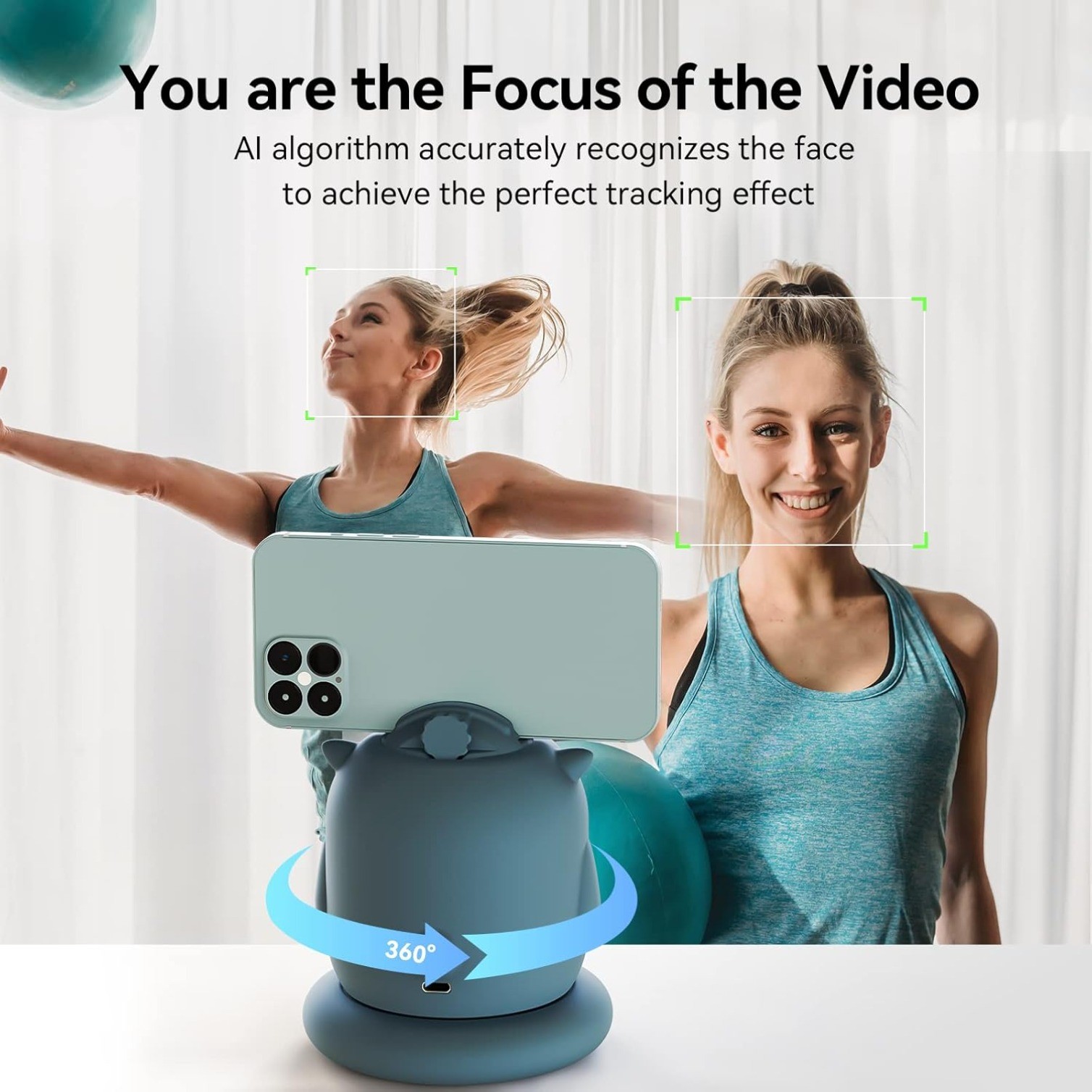 Bluetooth Auto Tracking Phone Holder, 360° Rotation, AI-Powered Face Tracking