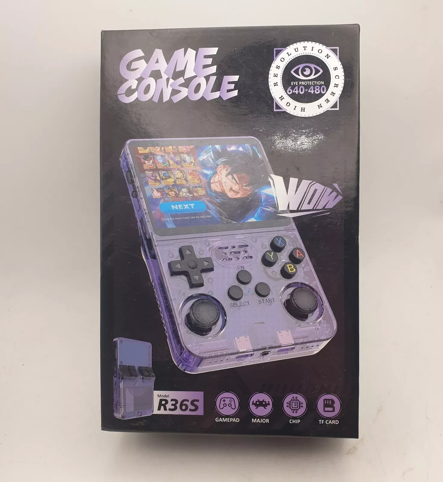 R36S Game Console Purple 3.5″ Screen ArkOS Installed 64GB SD Card