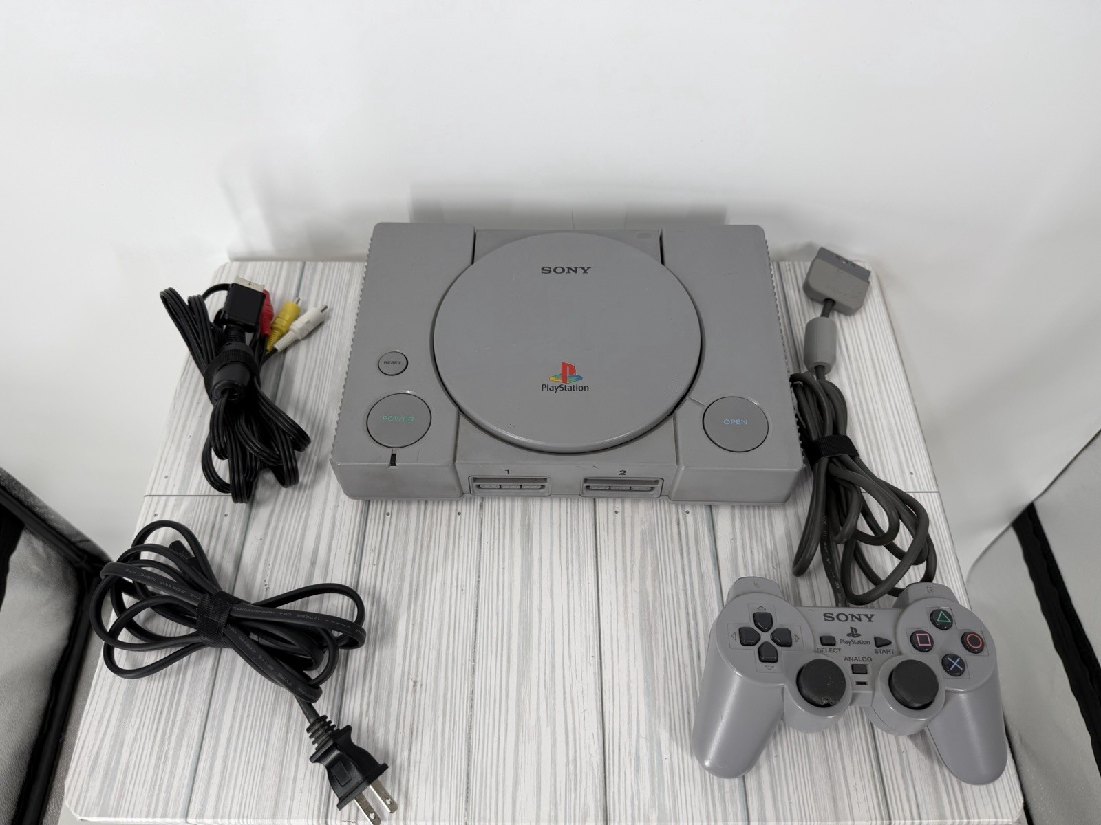 TESTED/WORKING. Sony Playstation 1 (SCPH-9001) Controller Power AV Cables Bundle