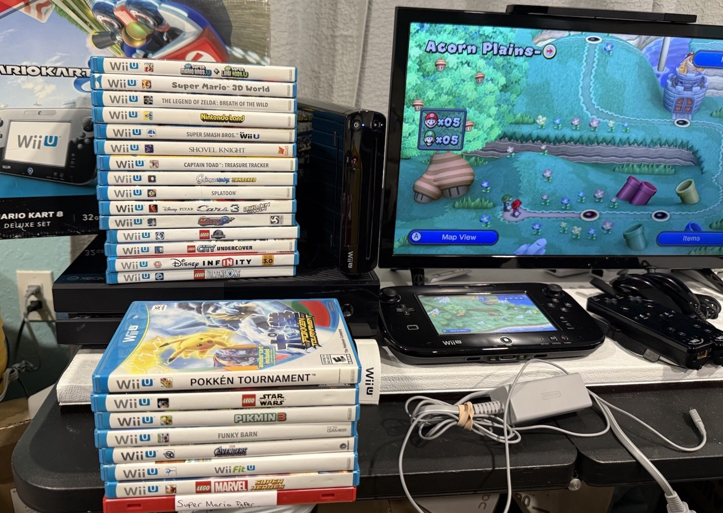 Black 32 GB Nintendo Wii U Mario Kart 8 Deluxe Set Bundle With 23 Games & Extras