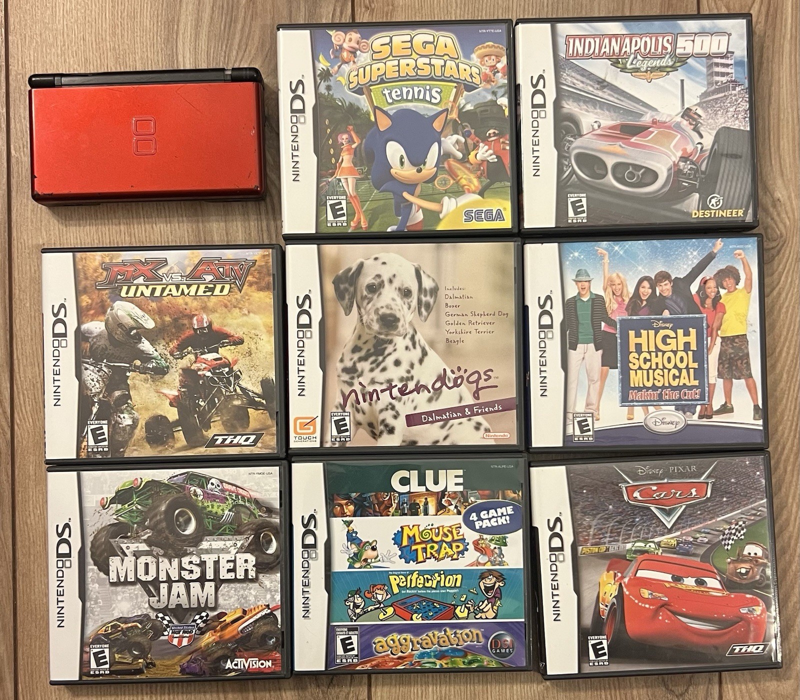 Nintendo DS Lite Handheld Console Bundle 8 Games Tested Crimson Red Broken Hinge