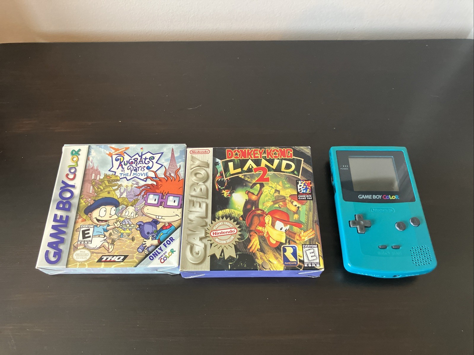 Teal Game Boy Color With Donkey Kong Land 2 CIB MINT And Rugrats MINT TESTED