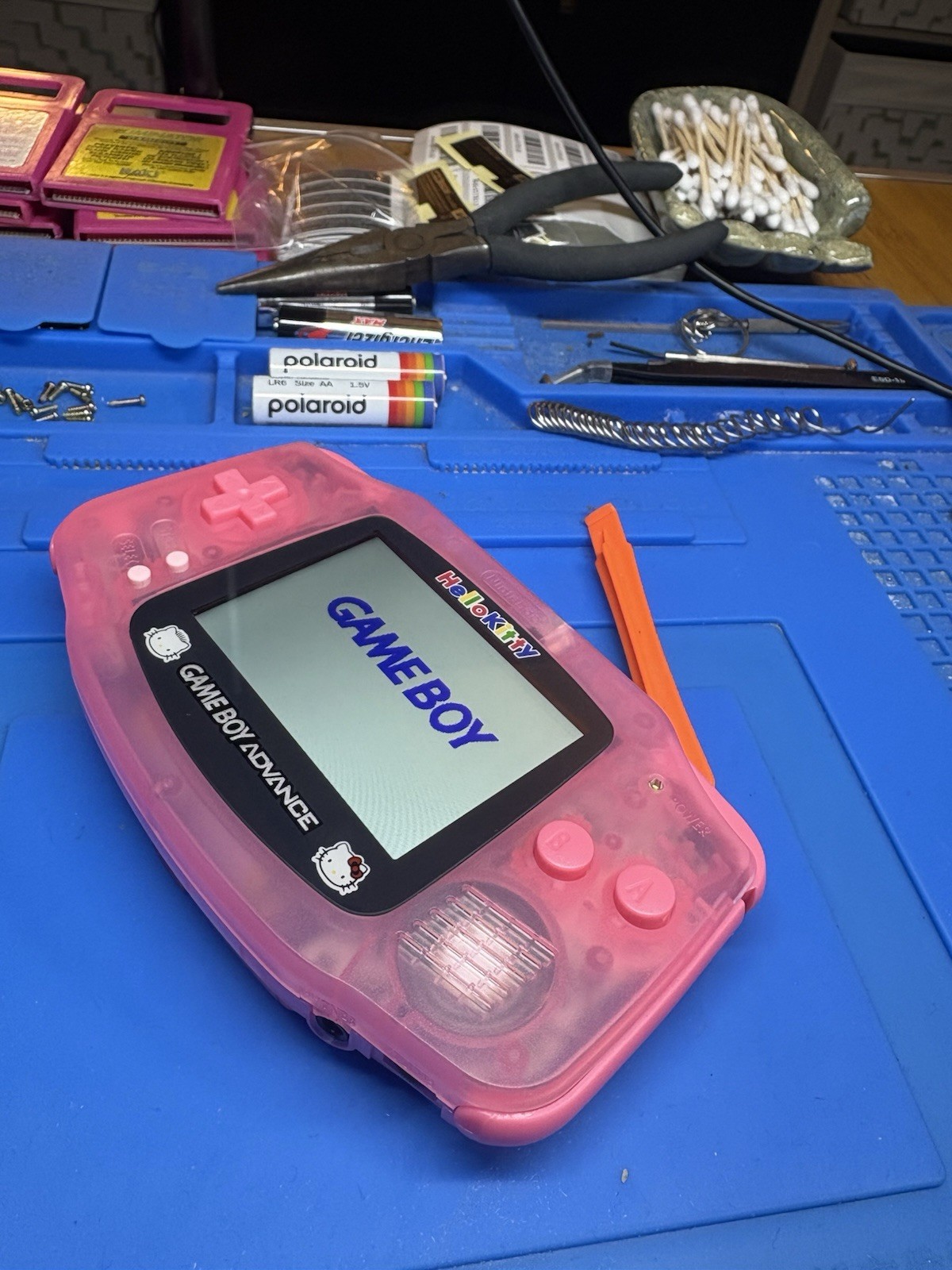 Backlit IPS V2 Hello Kitty Pink Nintendo Gameboy Advance USB C 1800 mah Battery
