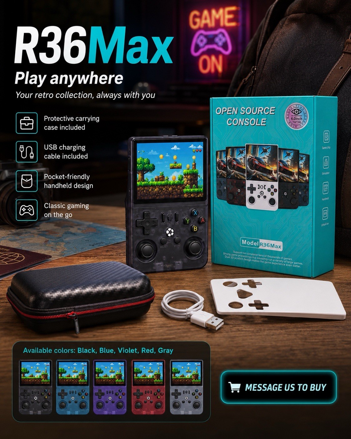 R36MAX Retro OPEN SOURCE Handheld Game Console with 64GB. Built-in Games