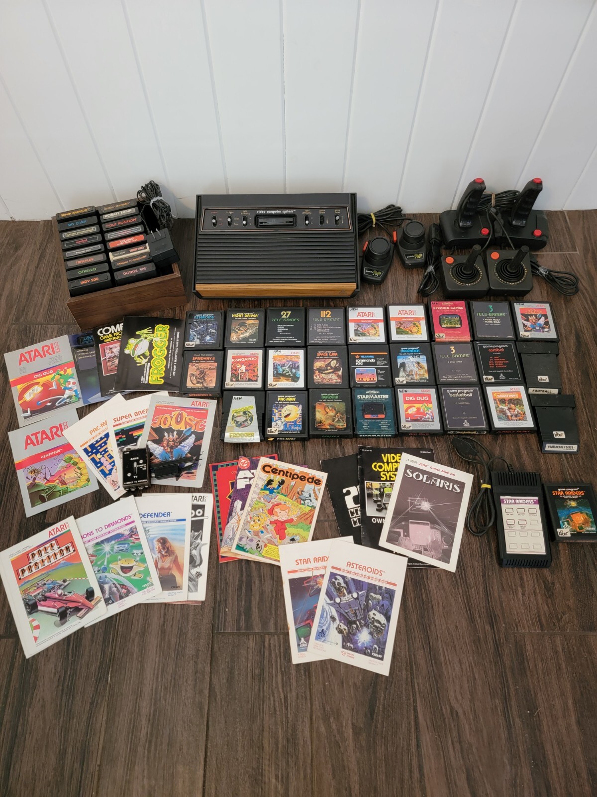 Atari 2600 SIXER Wood Console 6 switch 3 Joysticks 43 game bundle lot