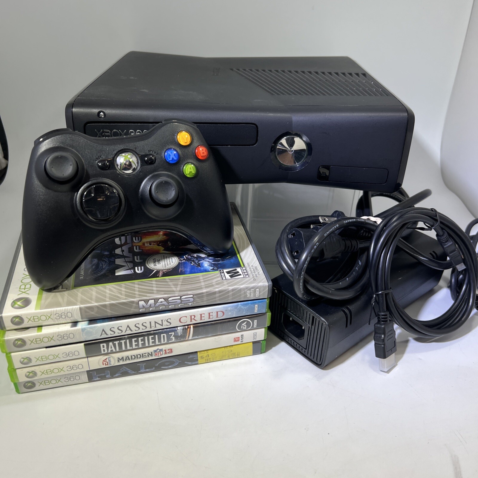 Xbox 360 S Slim 4GB Console Bundle Lot – Controller & 5 Games, Tested #ML10