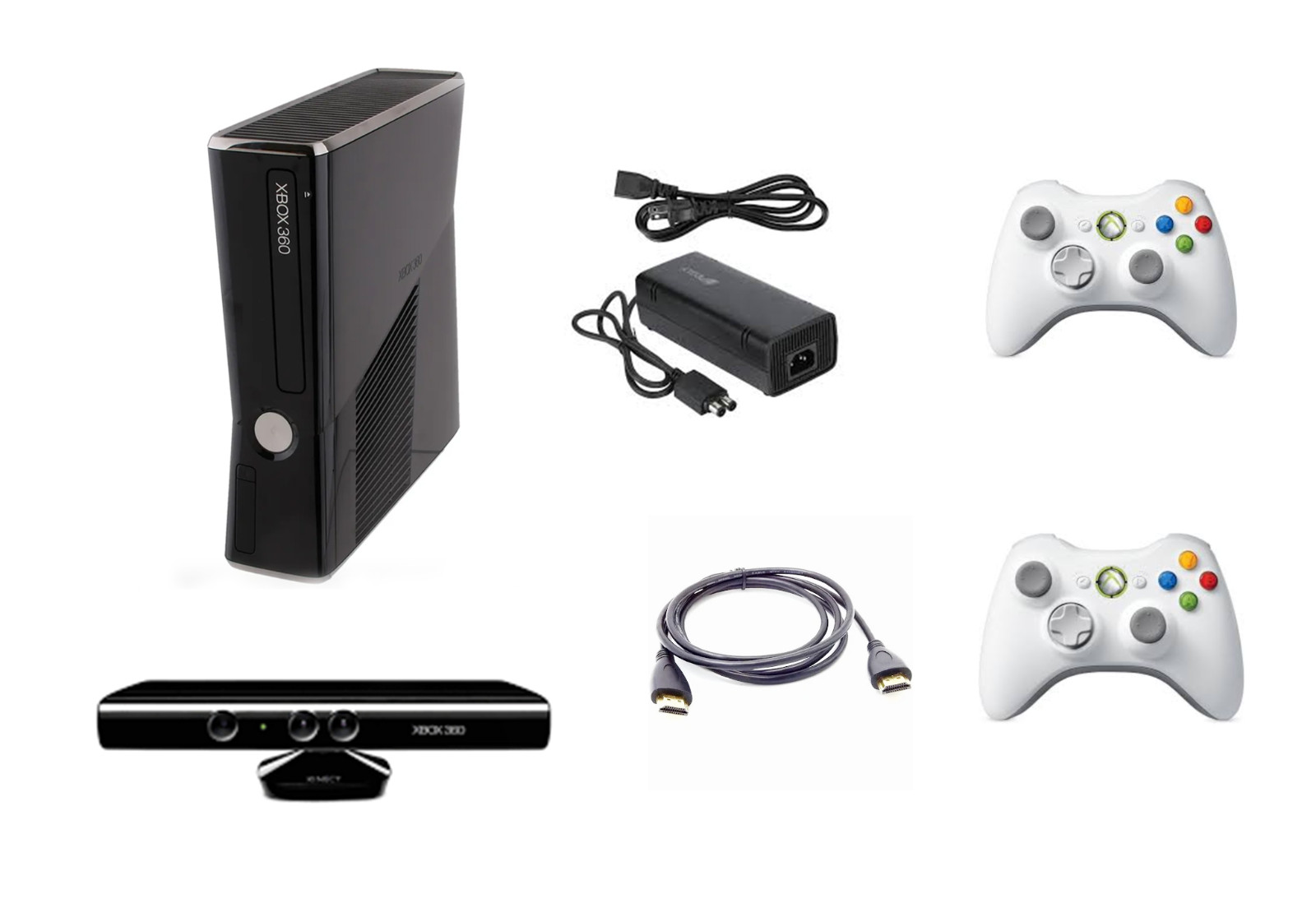 Xbox 360 Bundle w/ Kinect, AC Revelations, Black Flag, II, Dance 2 Central