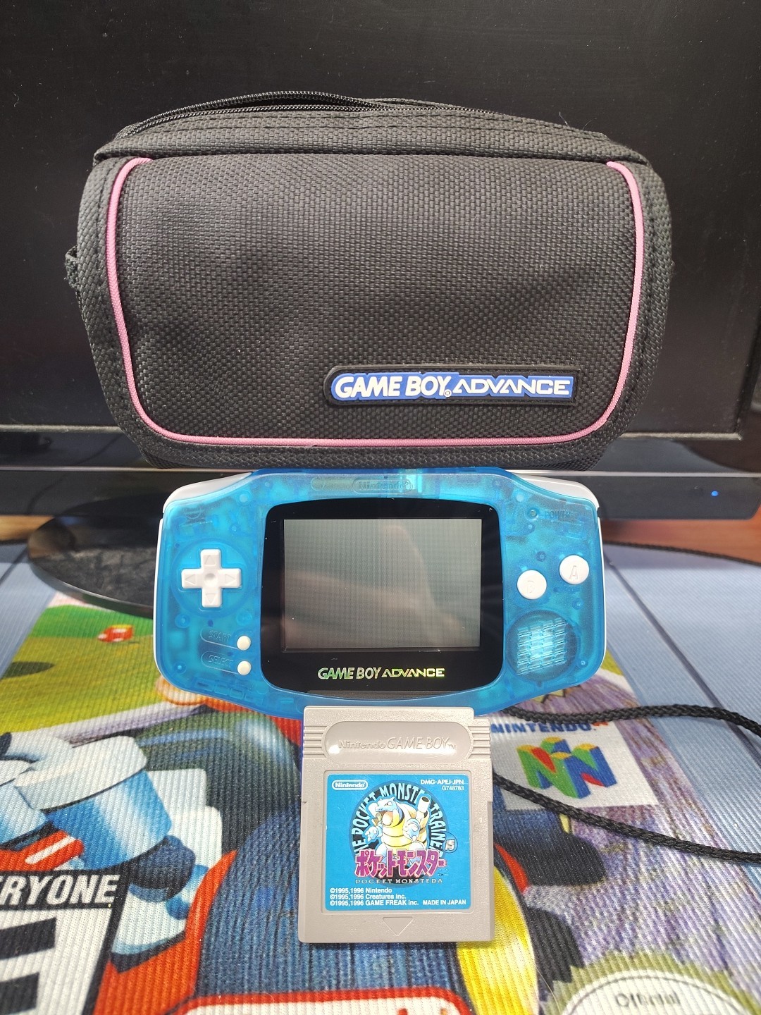 Nintendo Game Boy Advance Clear Blue Re-shell W/Game & Carrying Case Region Free