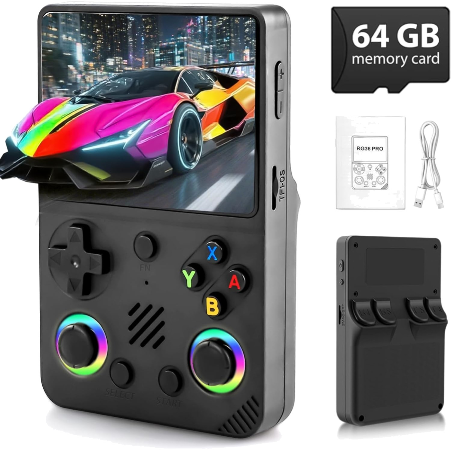 Portable RG36PRO Handheld Game Console – 64GB Storage, RGB Visuals, Gaming Bliss