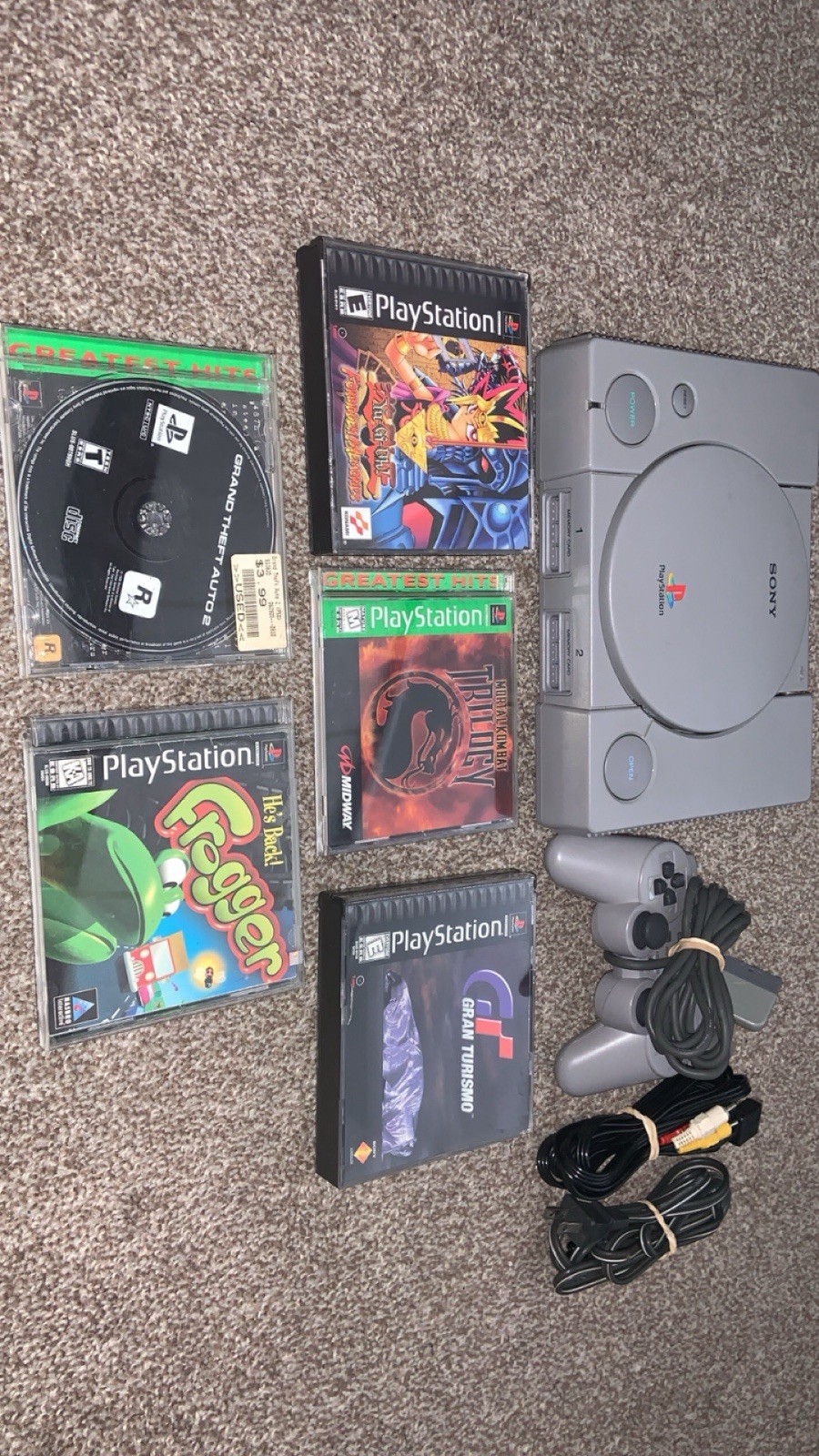 Sony PlayStation 1 Bundle 5 Games, Mortal Kombat, Yu-Gi-Oh, Gran Turismo TESTED