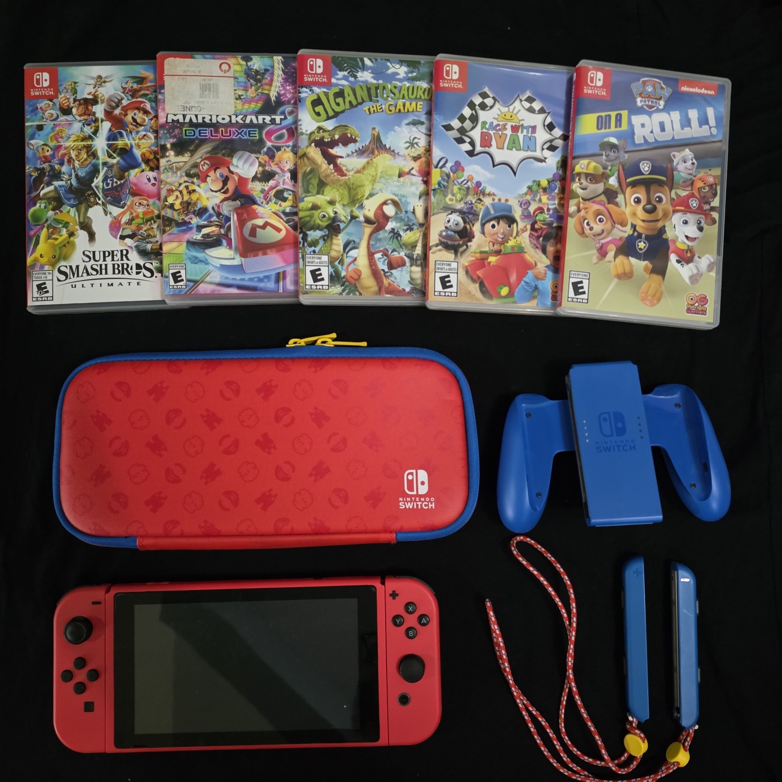 Nintendo Switch Mario Red and Blue Edition HAC-001(-01 Bundle 5 Games Kart Smash