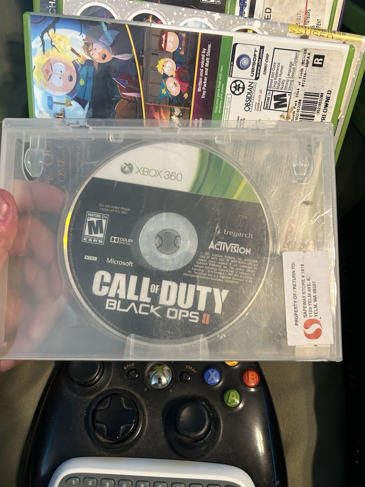 Microsoft Xbox 360 Slim Lot Black Console 1 remote 22 Games Tested Chatpad