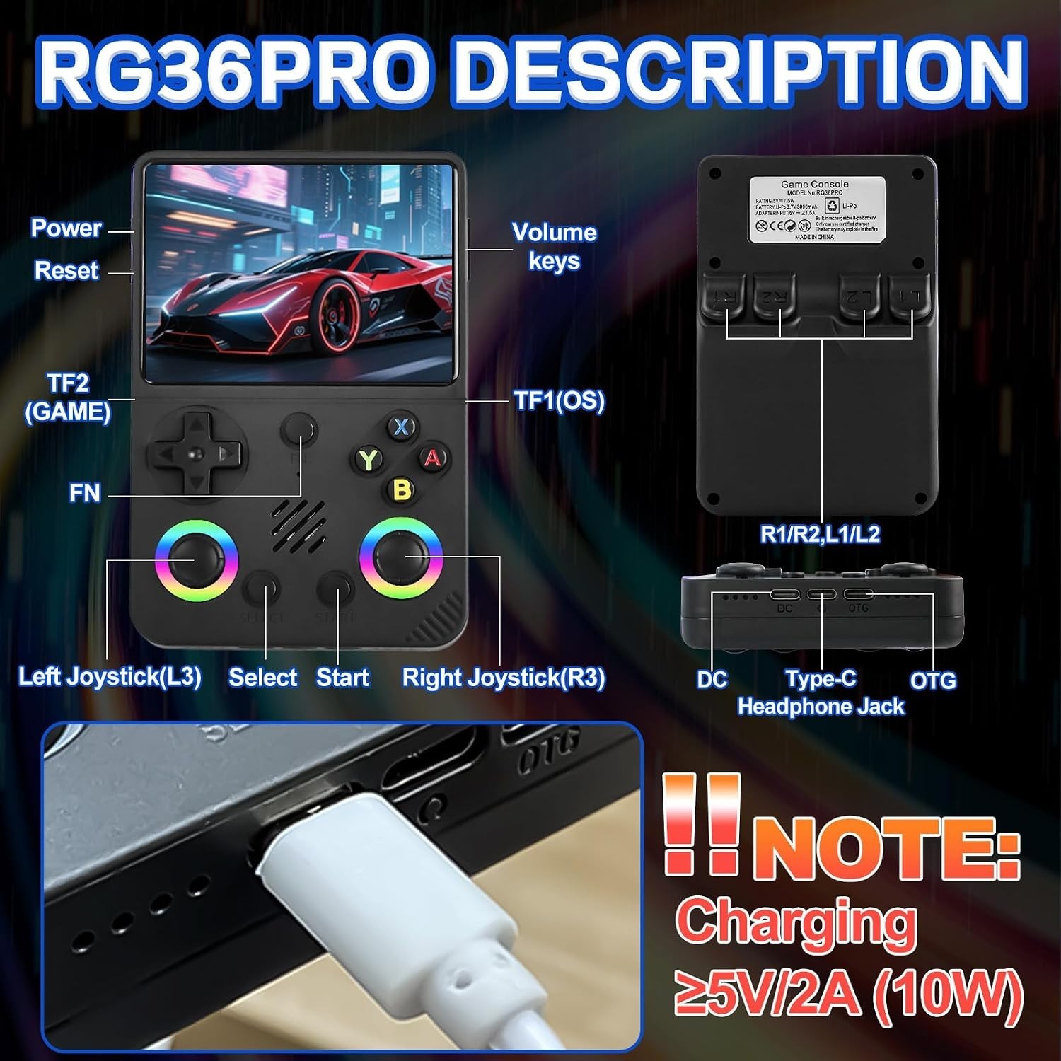 Portable RG36PRO Handheld Game Console – 64GB Storage, RGB Visuals, Gaming Bliss