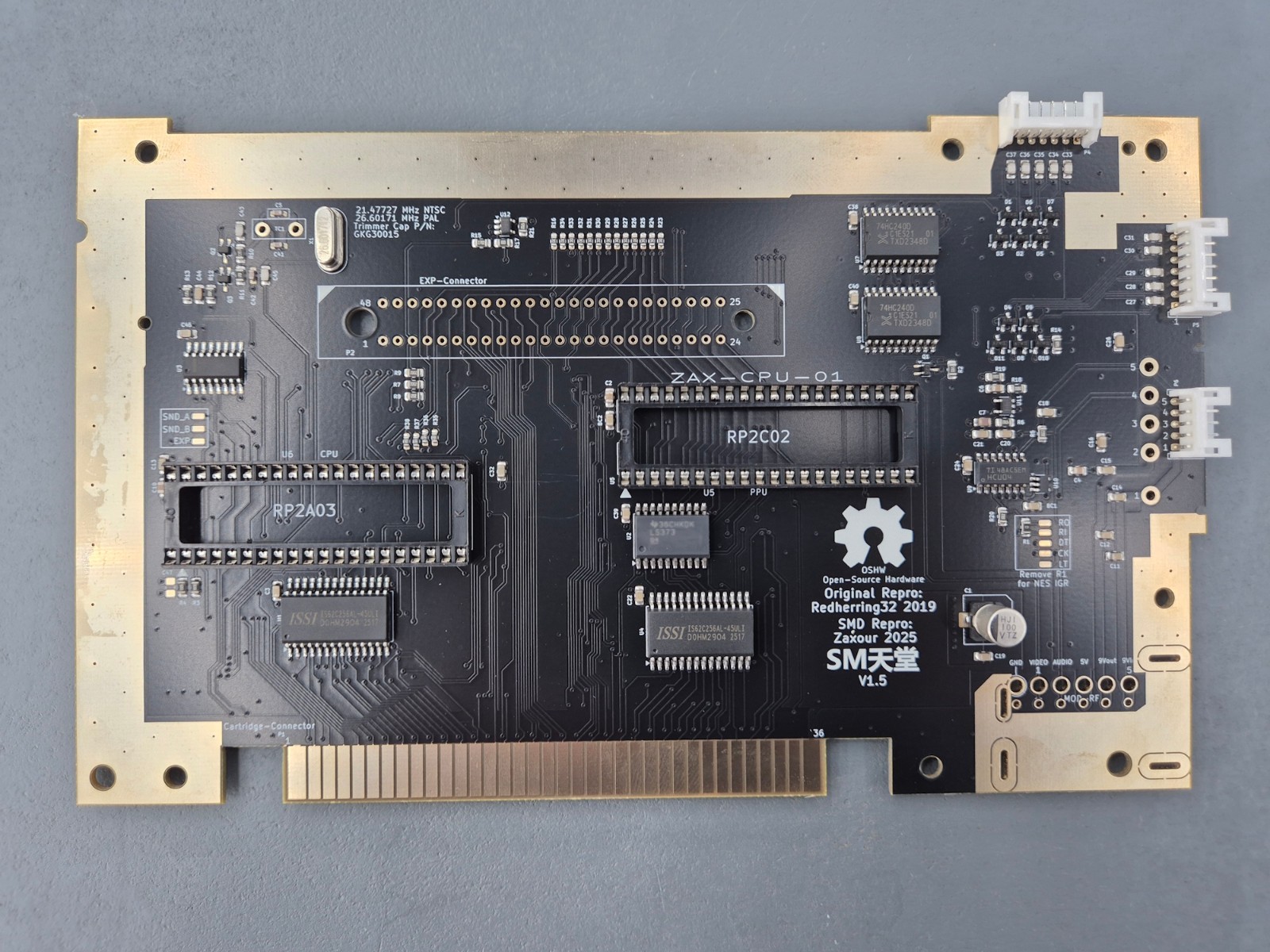SMTendo Nintendo NES Motherboard V1.5 by Zaxour – ENIG Gold Assembled – NTSC PAL