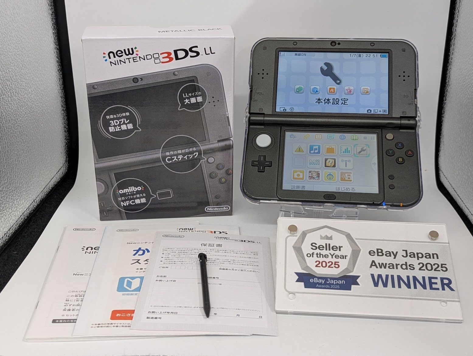 B6954 Nintendo new 3DS LL XL console Metallic Black Japan w/box pen manual