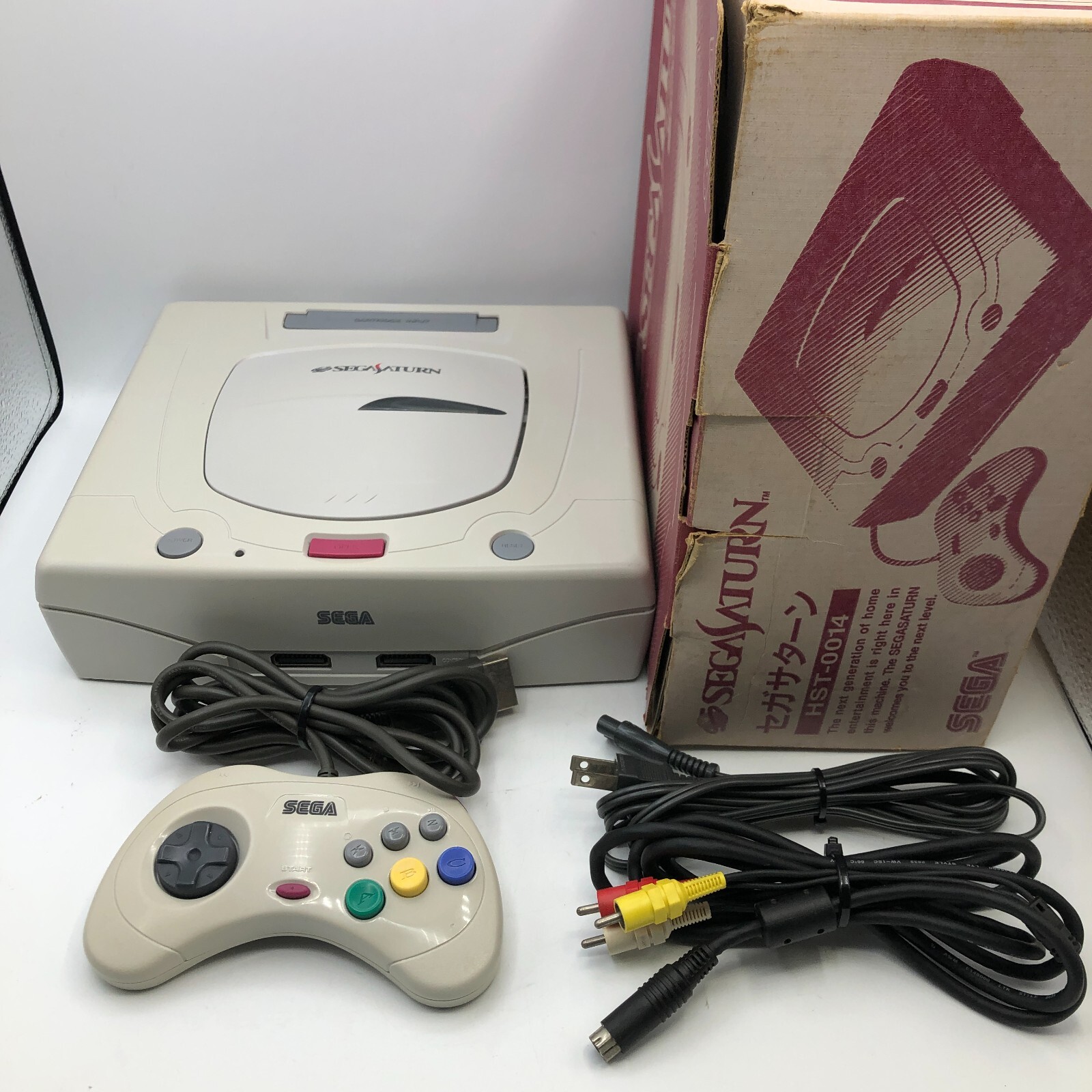 SEGA SATURN Console HST-3220 W/ pad & Cords & Box No Manual Japan Import NTSC-J