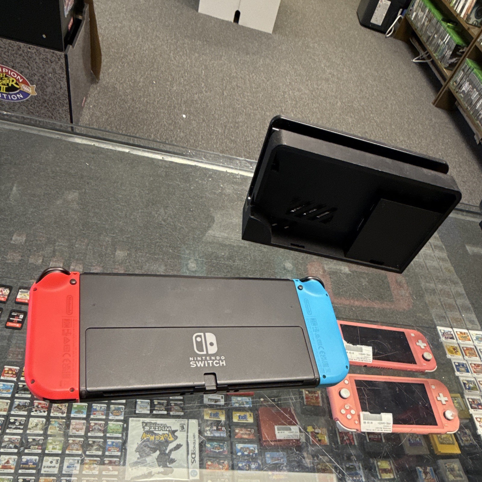 Nintendo Switch OLED 64GB Console w/ Black Dock Neon Blue/Red Joy-Con TESTED