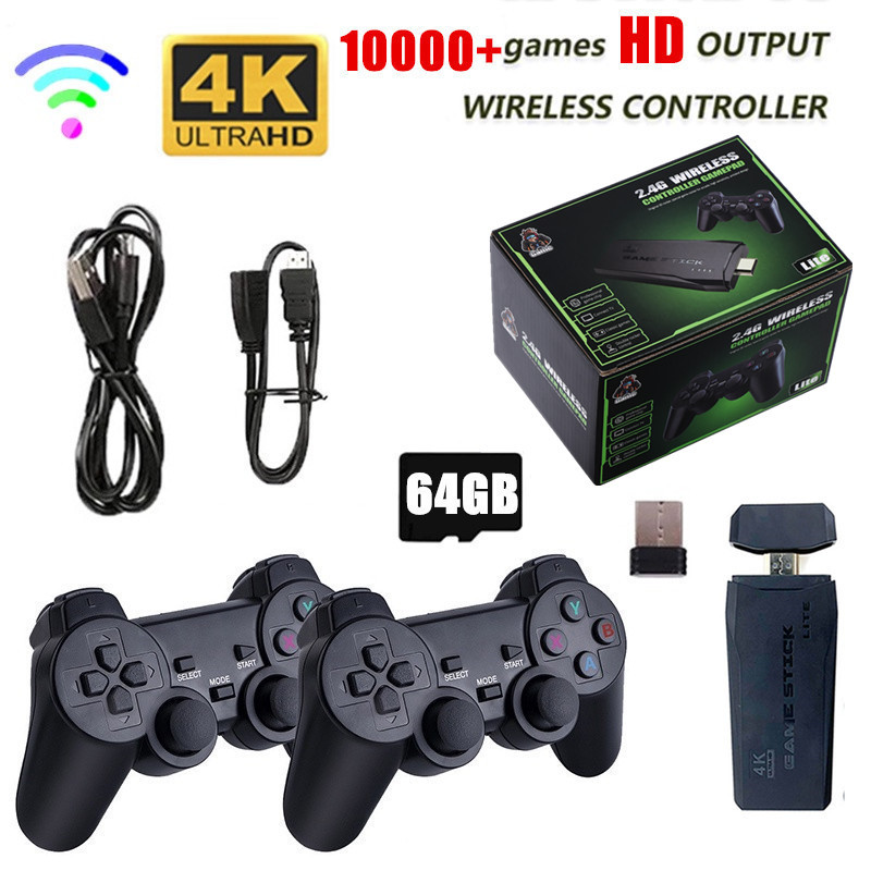 Video Game Console 2.4G Double Wireless Controller Game Stick 4K 10000 Games 64