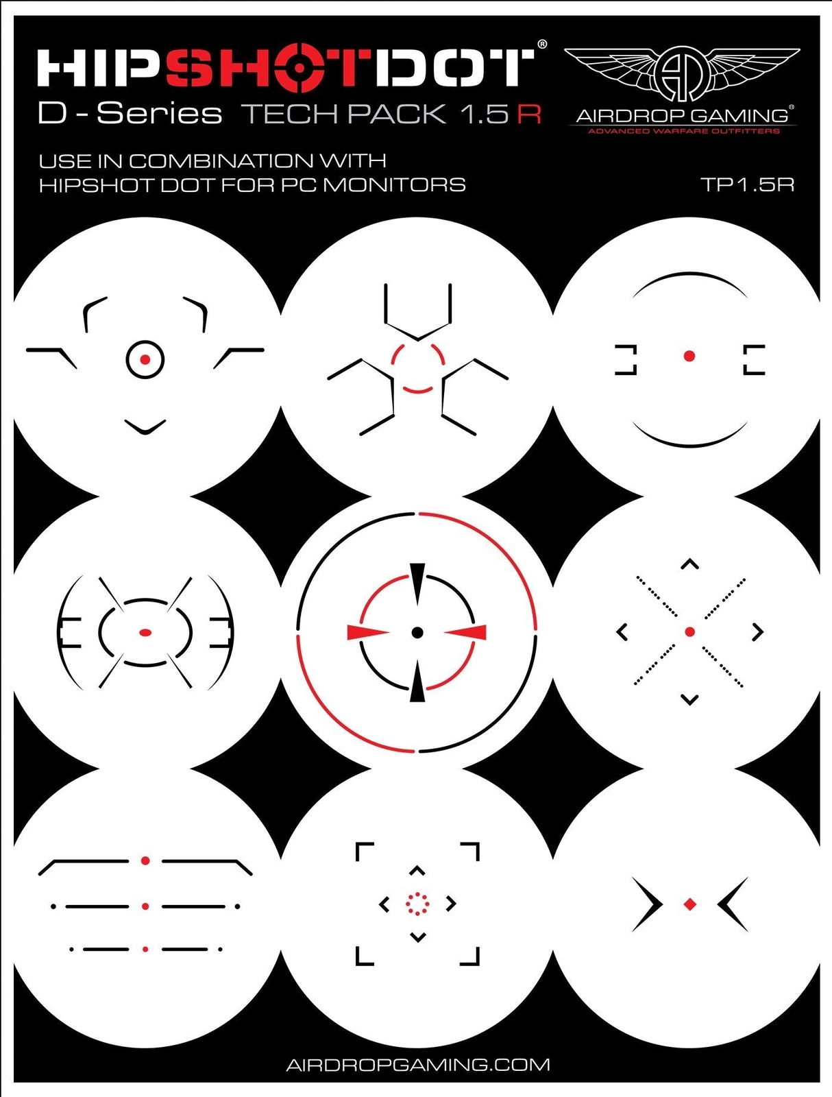 HipShotDot D-Series Tech Pack Reusable Transparent Aim Sight Assist TV Decals