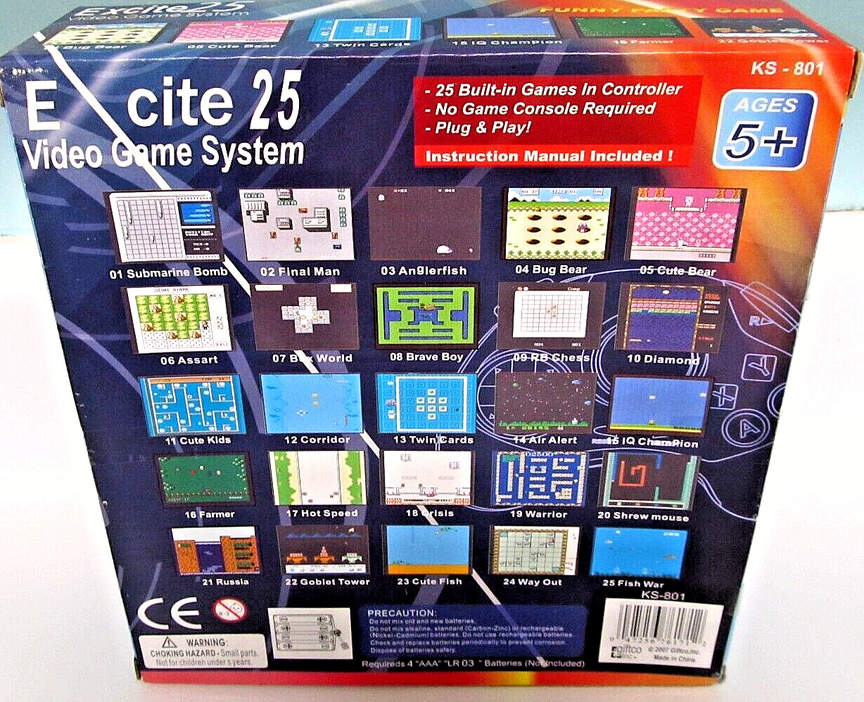 Video Game System EXCITE 25 Plug & Play New In Box Electronic 2007 KS-801 NIB