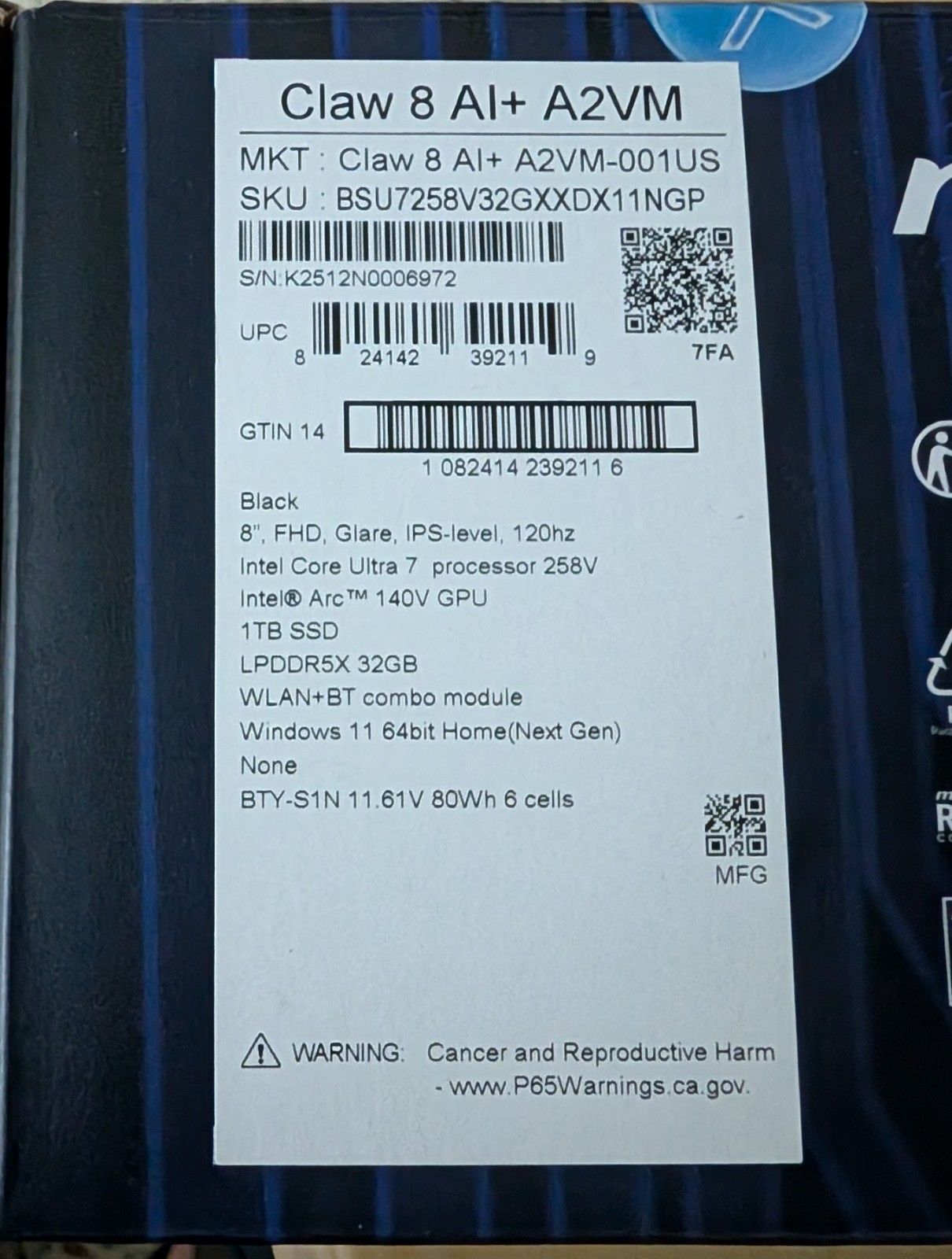 MSI Claw 8 AI+ Handheld Console Sandstorm 1TB w/ Charger – Excellent Condition