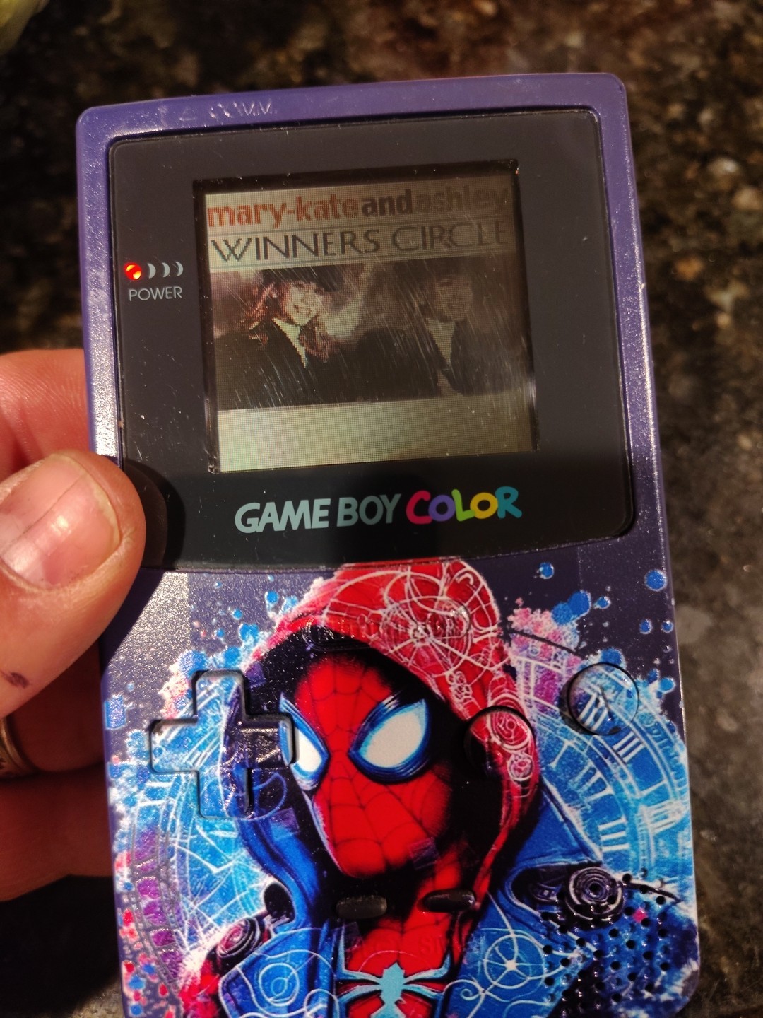 Gameboy Color SPIDERMAN Grape CUSTOM SHELL with Game TESTED WORKING